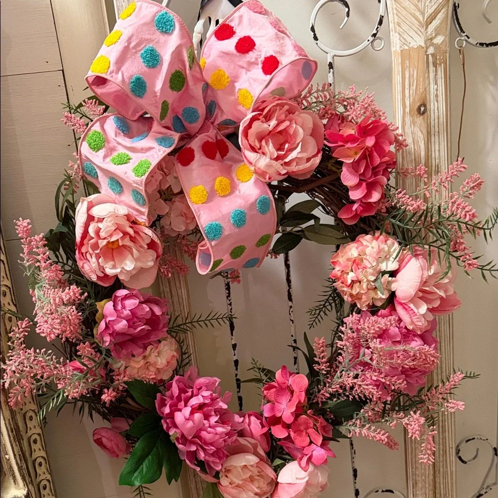 Floral Wreath with Polka Dot 4 in Silk Bow💕